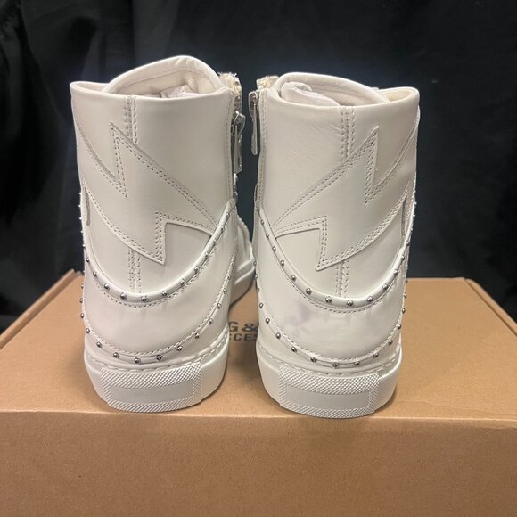 NWT ZADIG AND VOLTAIRE ZV1747 HIGH FLASH STUDDED SNEAKERS IN WHITE SZ 40 - Picture 9 of 14